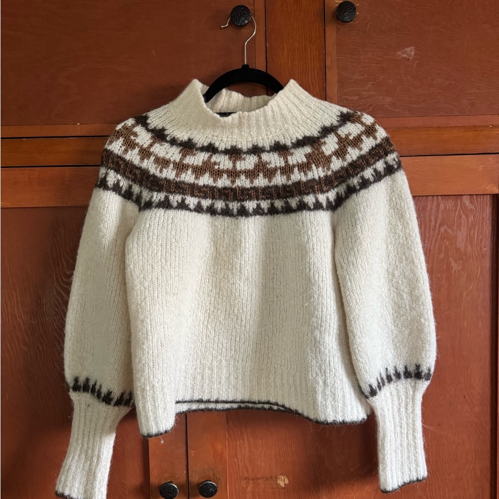 NICHOLAS Cream and Brown Turtleneck Sweater 80% ALPACA